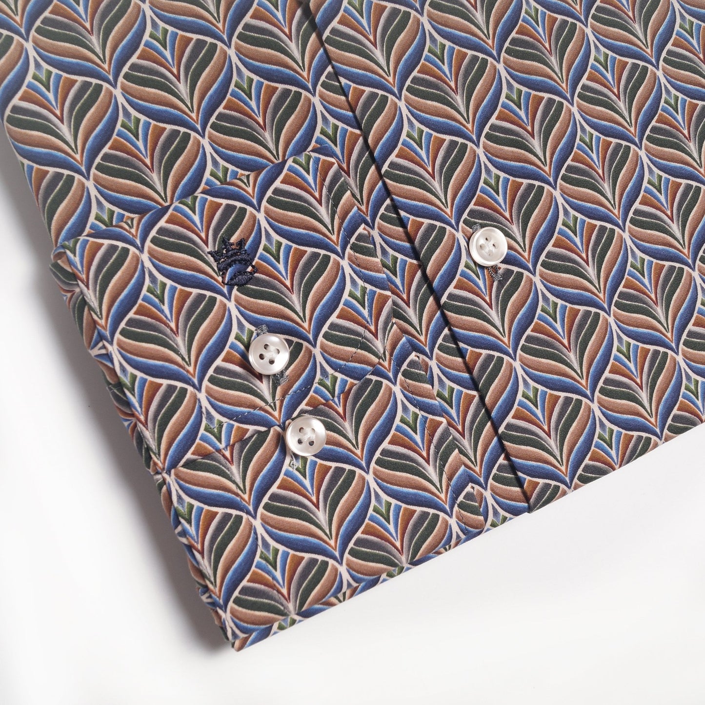 - Abstract Leaf Print Shirt - Green/Blue