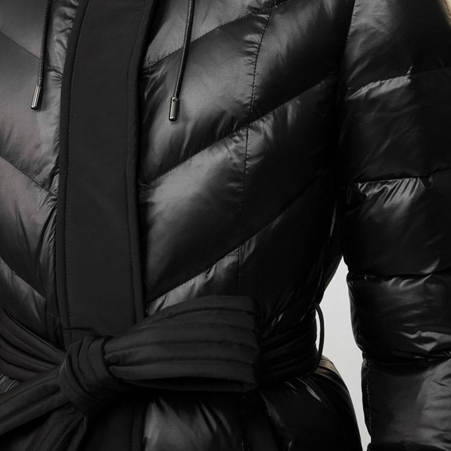 - Calina - Maxi Lightweight Down Hooded Coat - Black