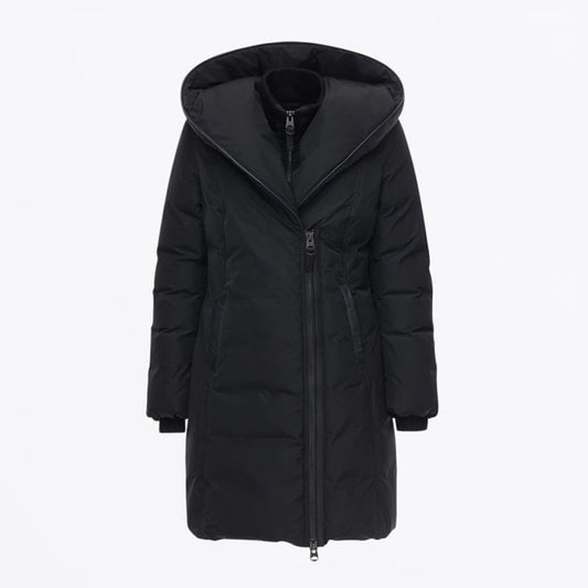 Kay - Hooded Down Coat With Signature Collar - Black