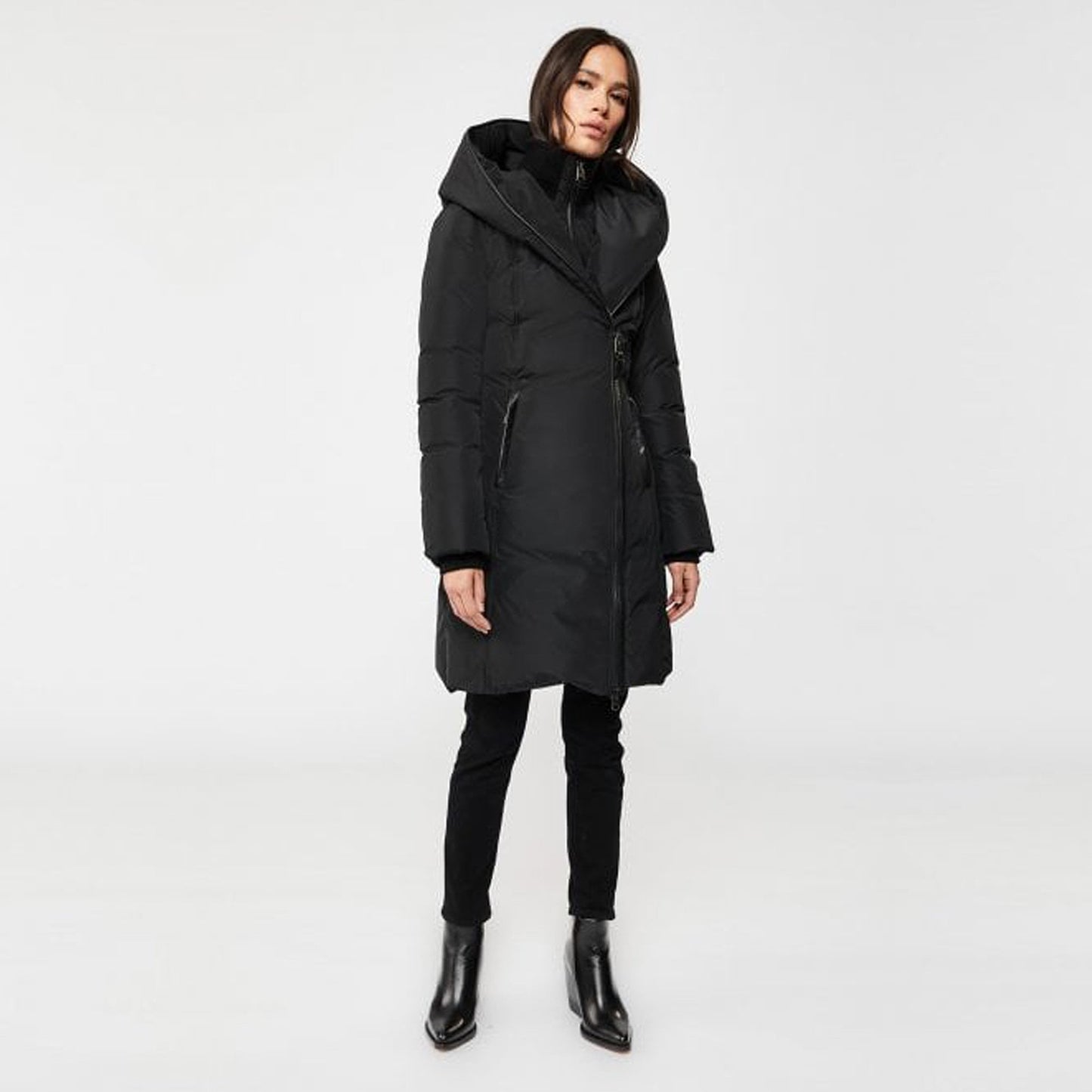 Kay - Hooded Down Coat With Signature Collar - Black