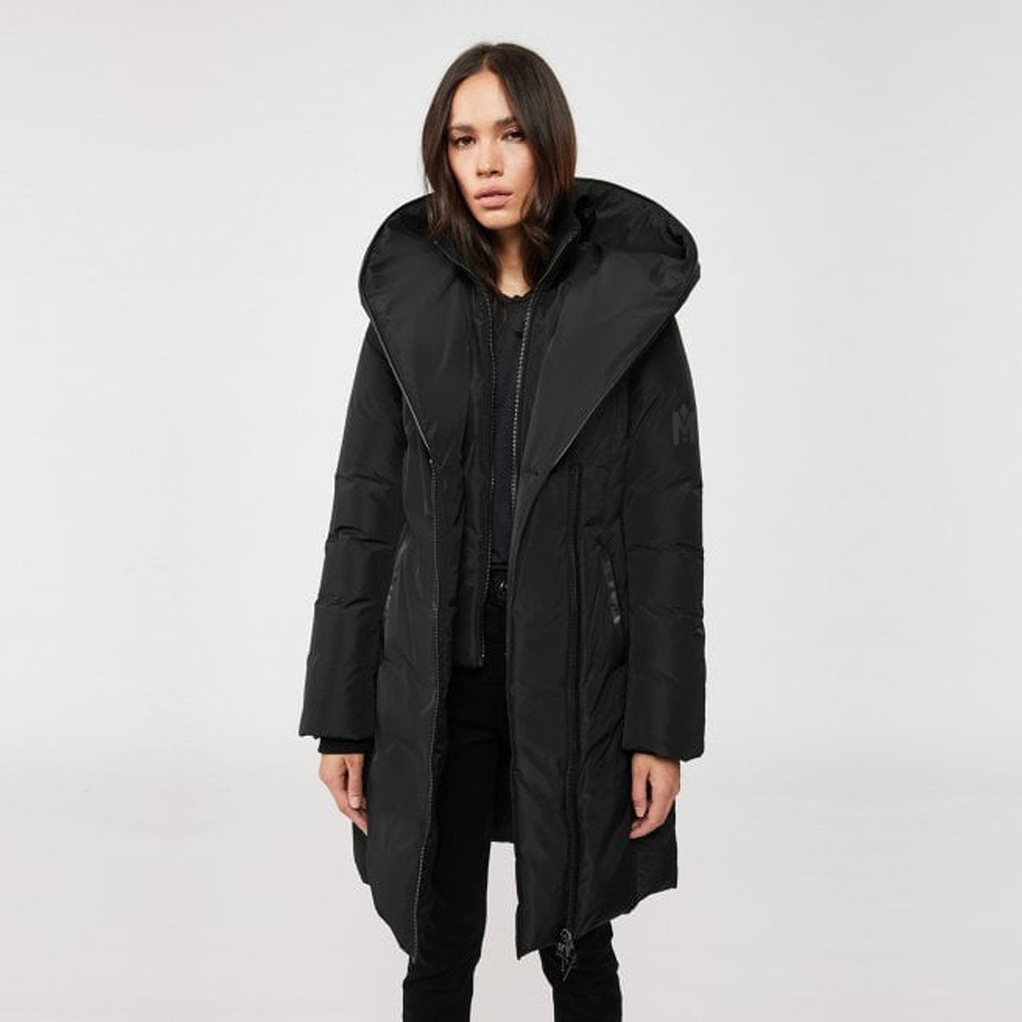 Kay - Hooded Down Coat With Signature Collar - Black