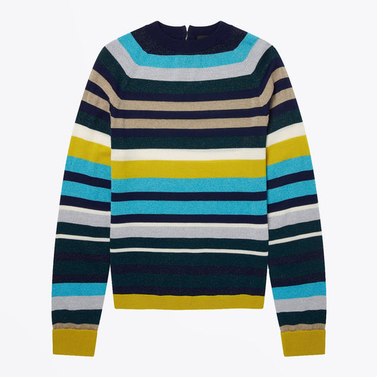 Glitter Stripe Wool-Blend Sweater - Teal/Multi