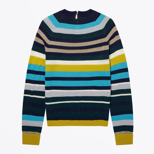 Glitter Stripe Wool-Blend Sweater - Teal/Multi