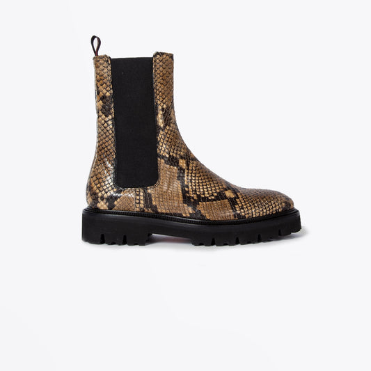 Mock-Snake 'Elton' Mid Calf Leather Boots - Black/Beige