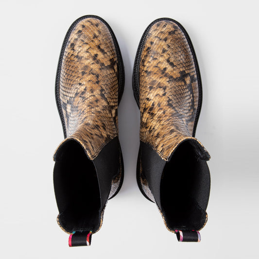 Mock-Snake 'Elton' Mid Calf Leather Boots - Black/Beige