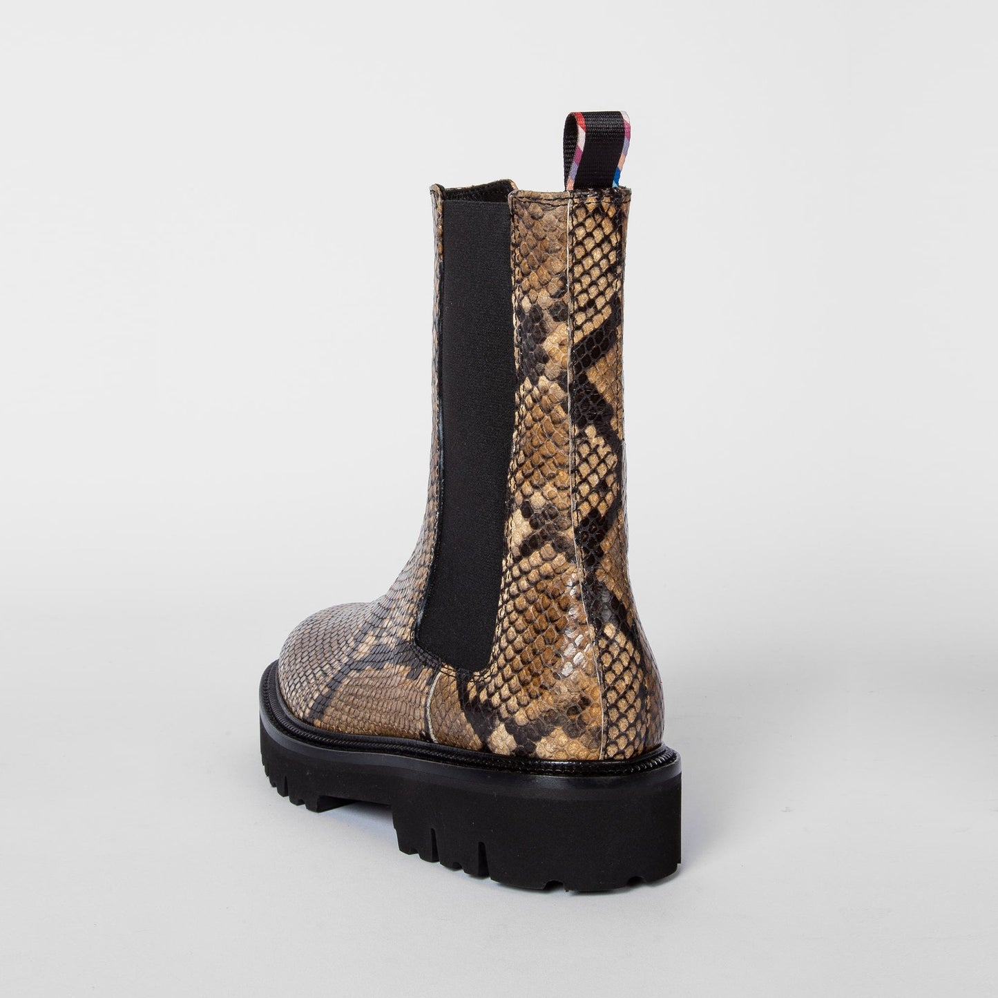 Mock-Snake 'Elton' Mid Calf Leather Boots - Black/Beige