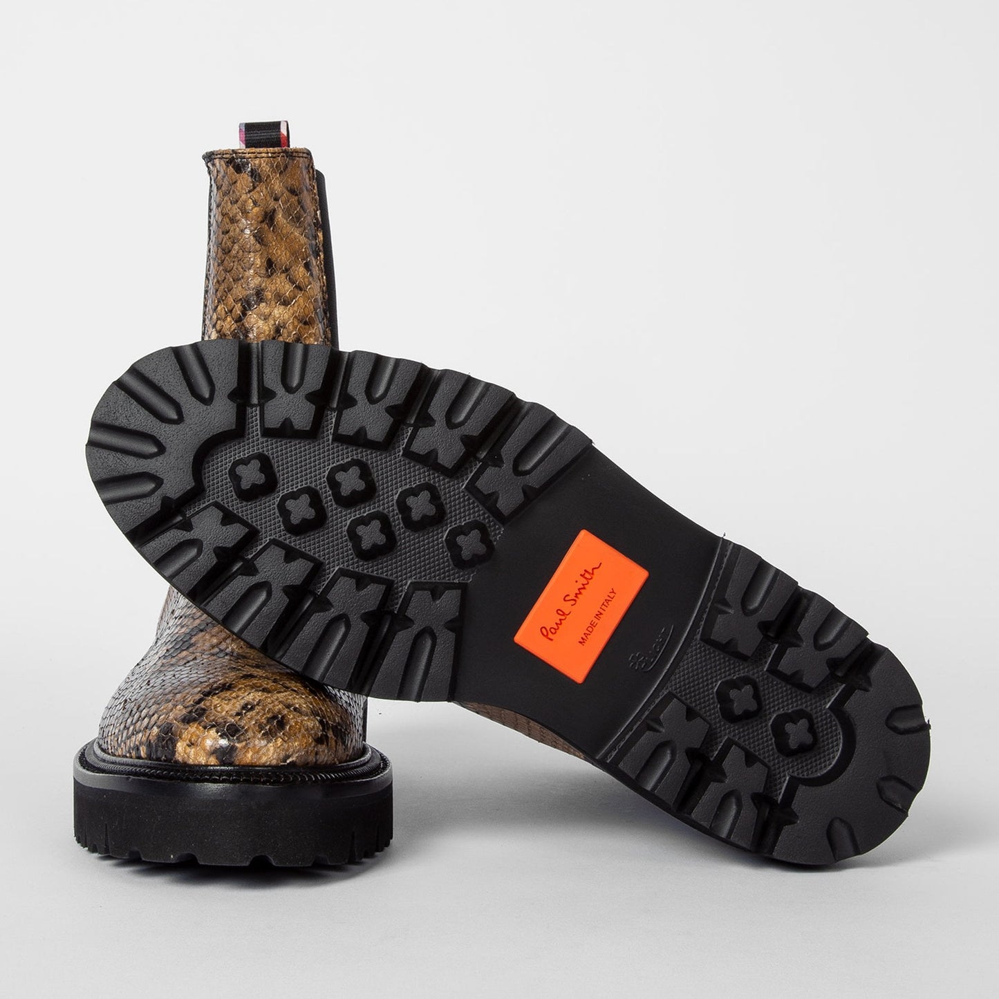 Mock-Snake 'Elton' Mid Calf Leather Boots - Black/Beige
