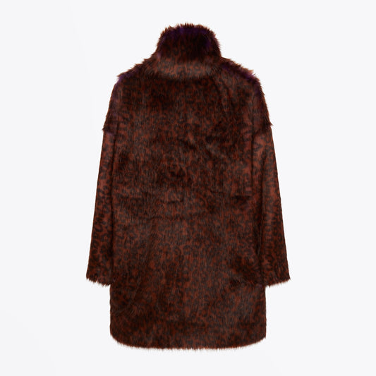 Leopard Print Faux Fur Coat - Brown