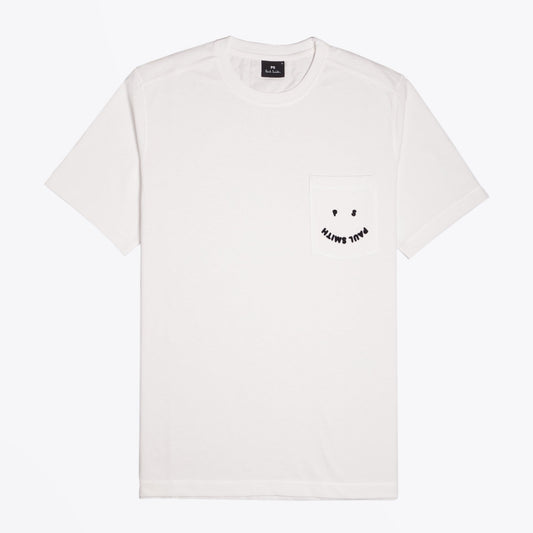 - Cotton 'Happy' Pocket T-Shirt - Off-White