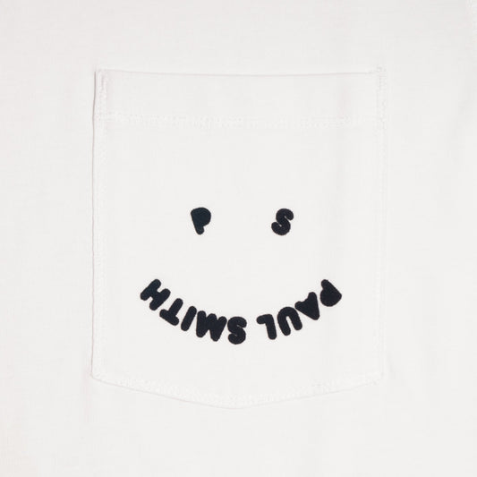 - Cotton 'Happy' Pocket T-Shirt - Off-White