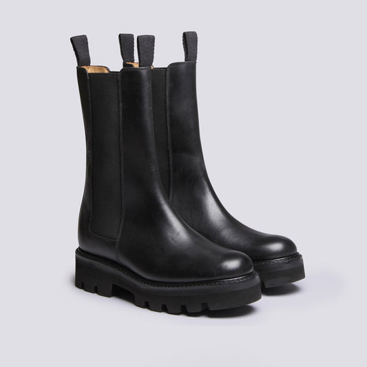 - Doris - Leather Pull-Up Boots - Black
