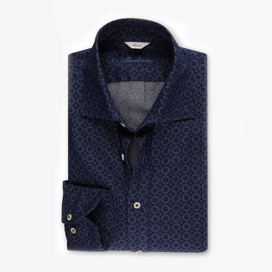 - Slimline Geometric Print Shirt - Navy