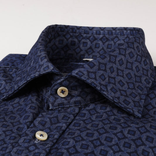 - Slimline Geometric Print Shirt - Navy