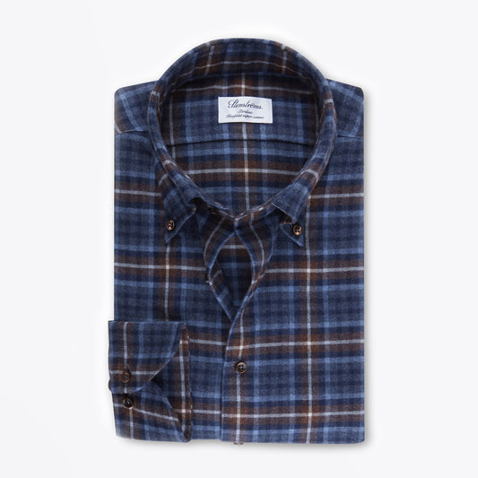 - Checked Flannel Shirt - Brown/Navy
