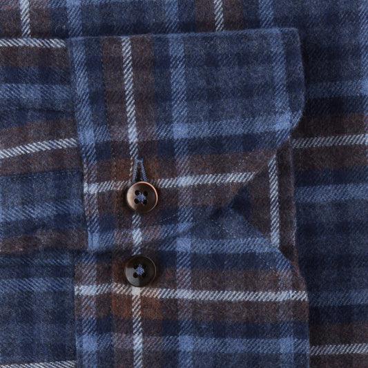 - Checked Flannel Shirt - Brown/Navy
