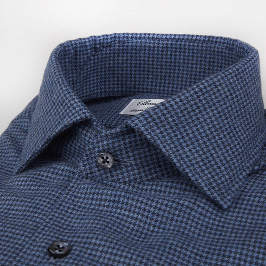 - Slimline Houndstooth Flannel Shirt - Navy