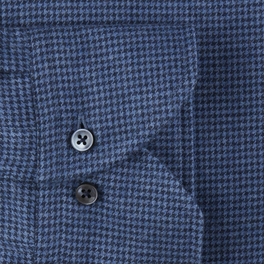 - Slimline Houndstooth Flannel Shirt - Navy