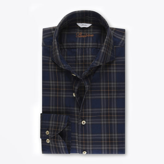 - Cotton Checked Shirt - Navy