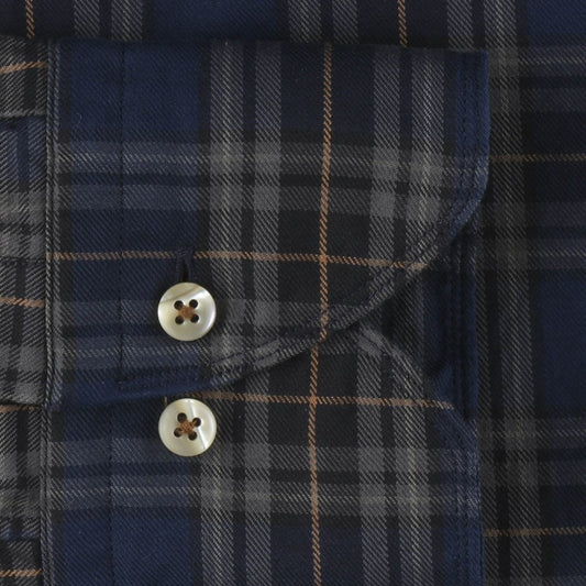 - Cotton Checked Shirt - Navy