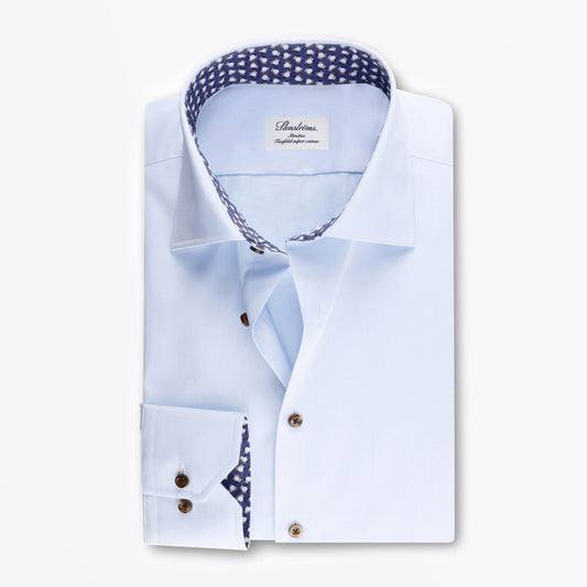 - Slimline Contrast Inlay Shirt - Light Blue