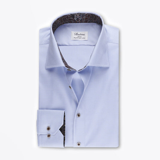 - Slimline Contrast Houndstooth Shirt - Light Blue