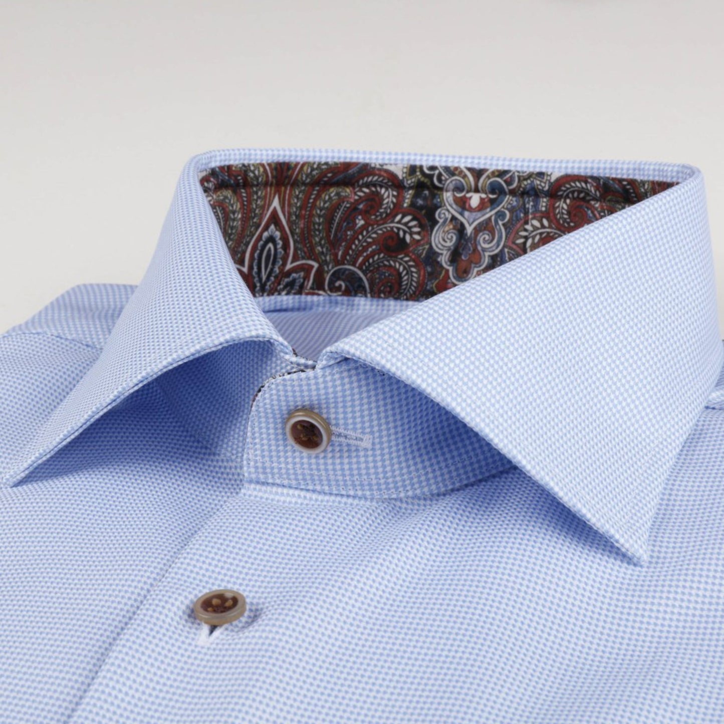 - Slimline Contrast Houndstooth Shirt - Light Blue
