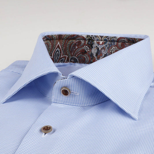 - Slimline Contrast Houndstooth Shirt - Light Blue