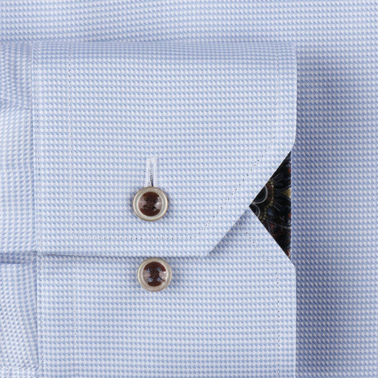 - Slimline Contrast Houndstooth Shirt - Light Blue
