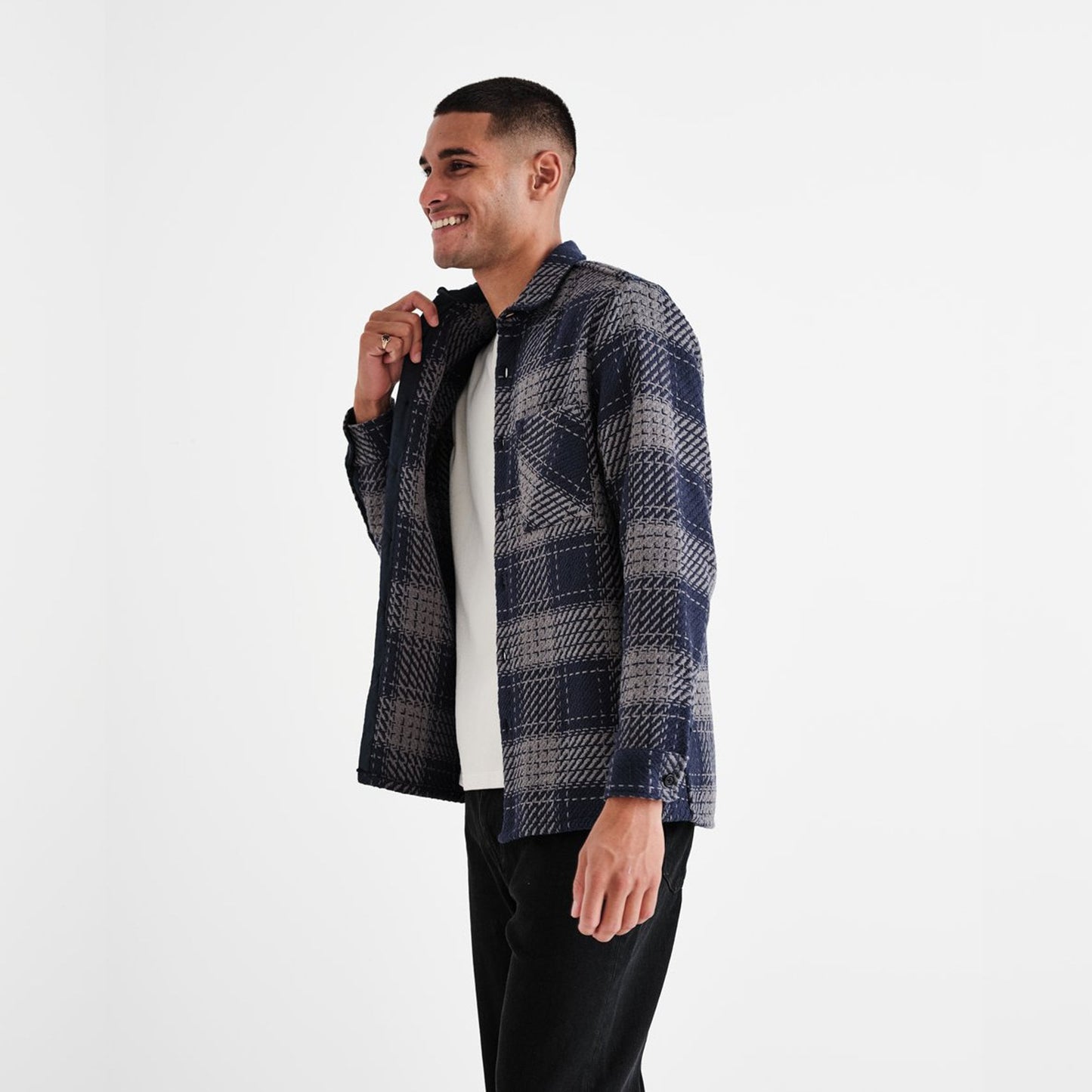 - Whiting - Plaid Check Overshirt - Navy/Grey