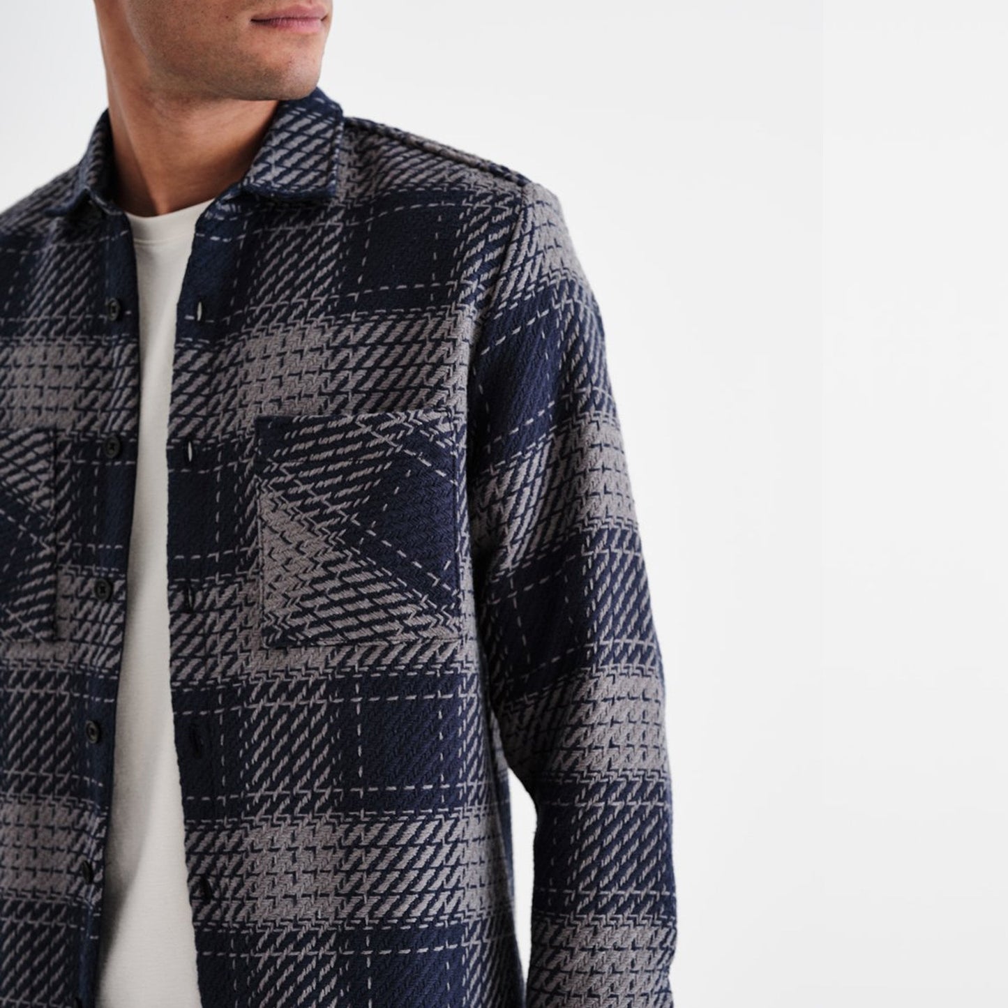 - Whiting - Plaid Check Overshirt - Navy/Grey