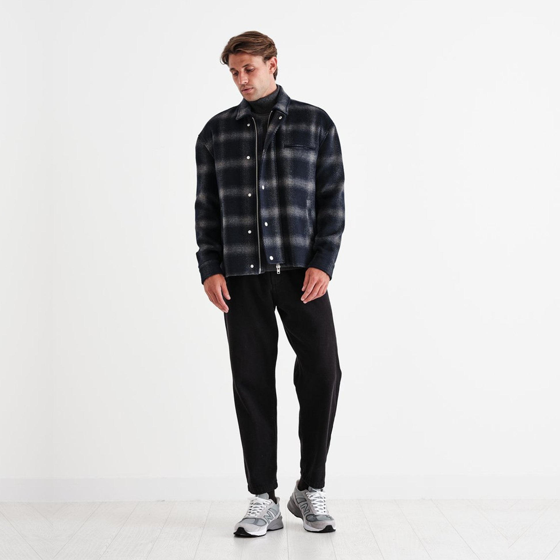 Wax Hybrid Check Bomber Jacket - Navy