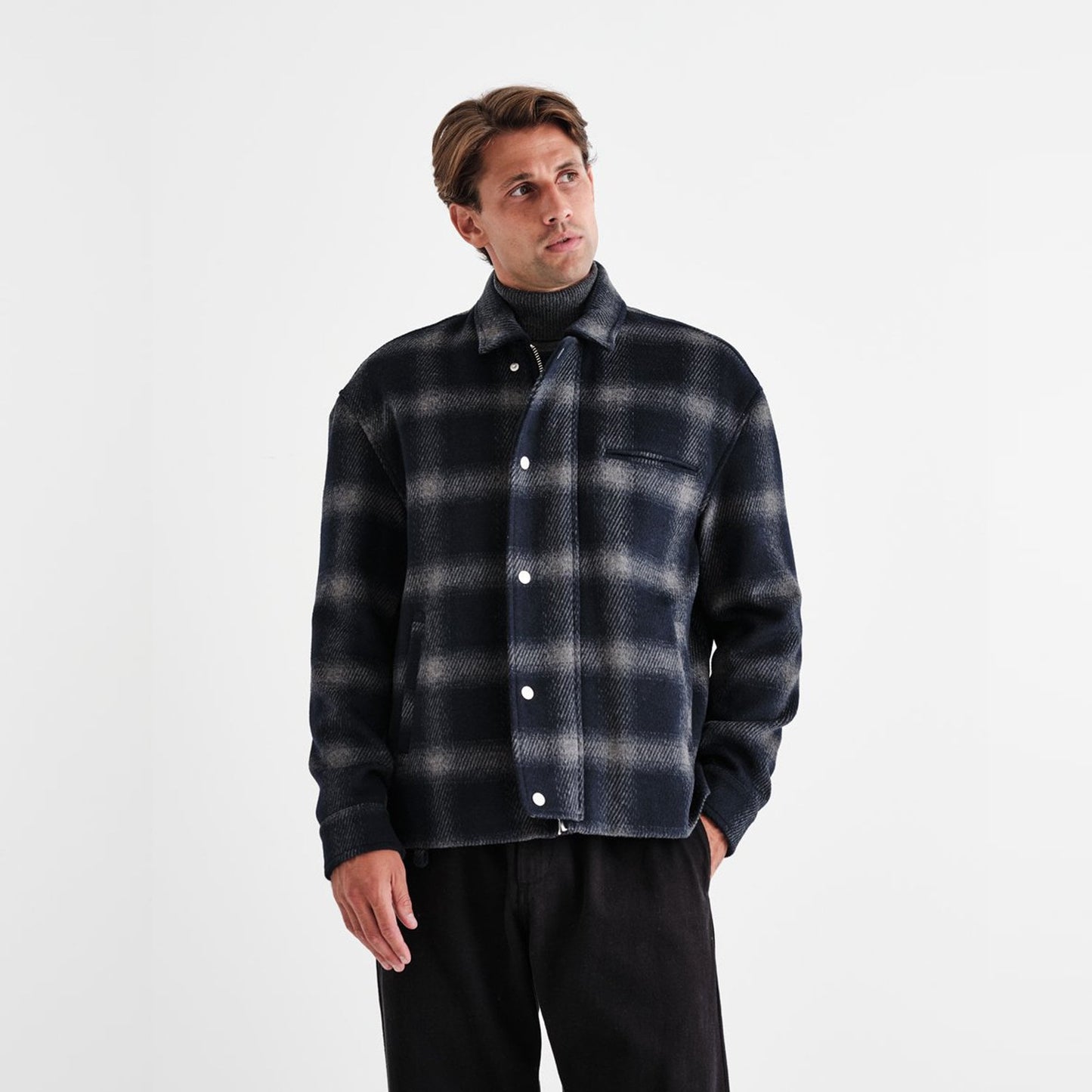 Hybrid Check Bomber Jacket - Navy
