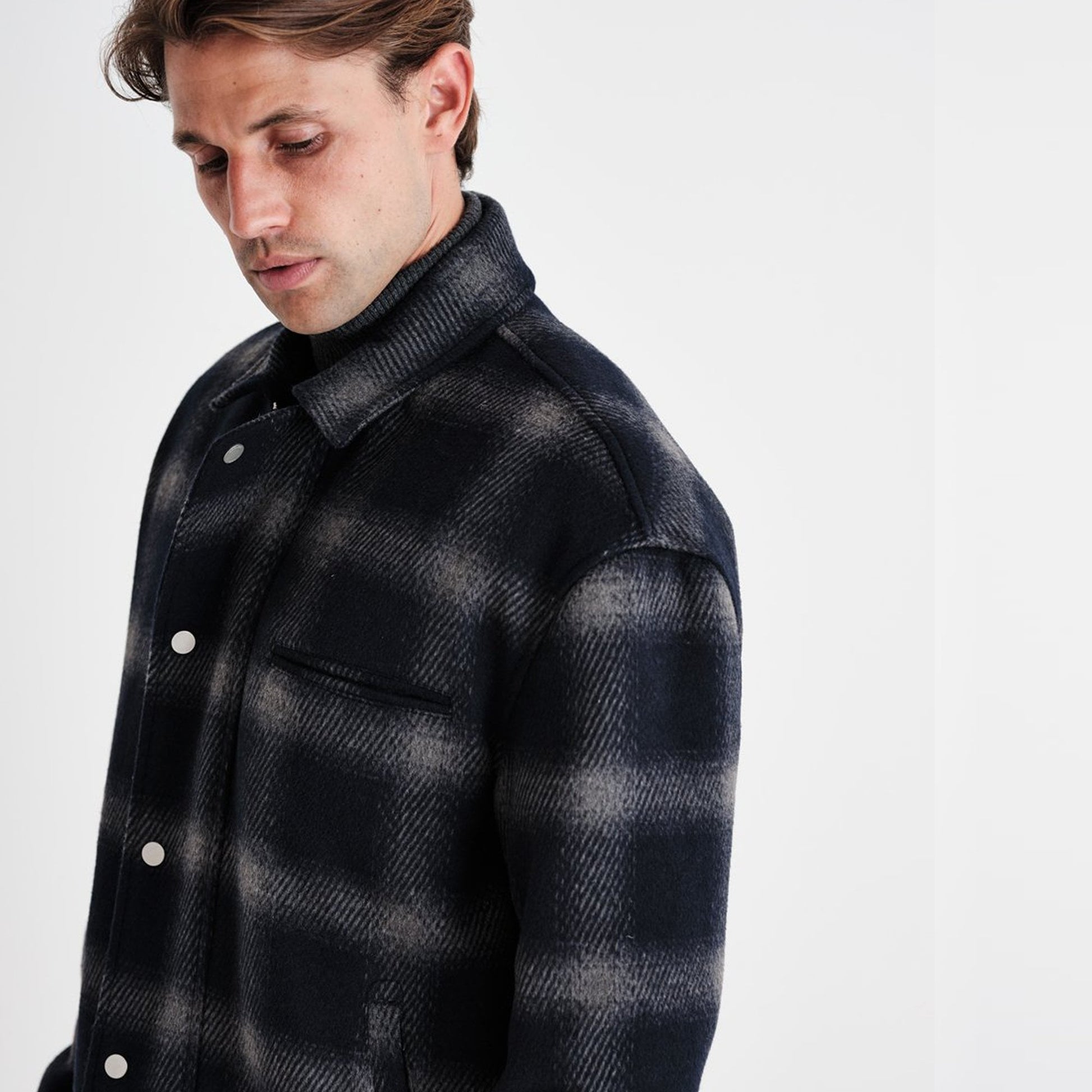 Wax Hybrid Check Bomber Jacket - Navy