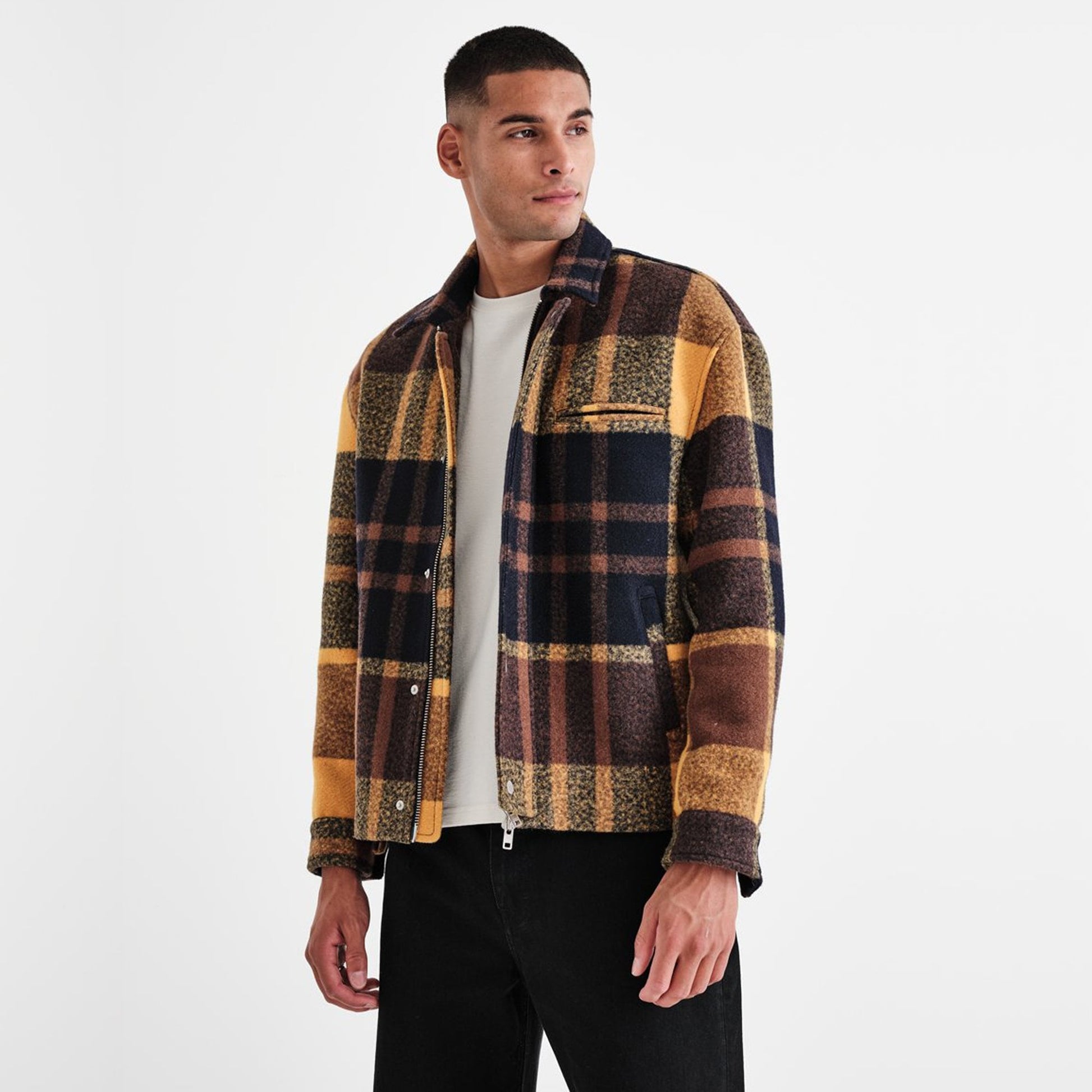 Wax Hybrid Check Bomber Jacket - Yellow