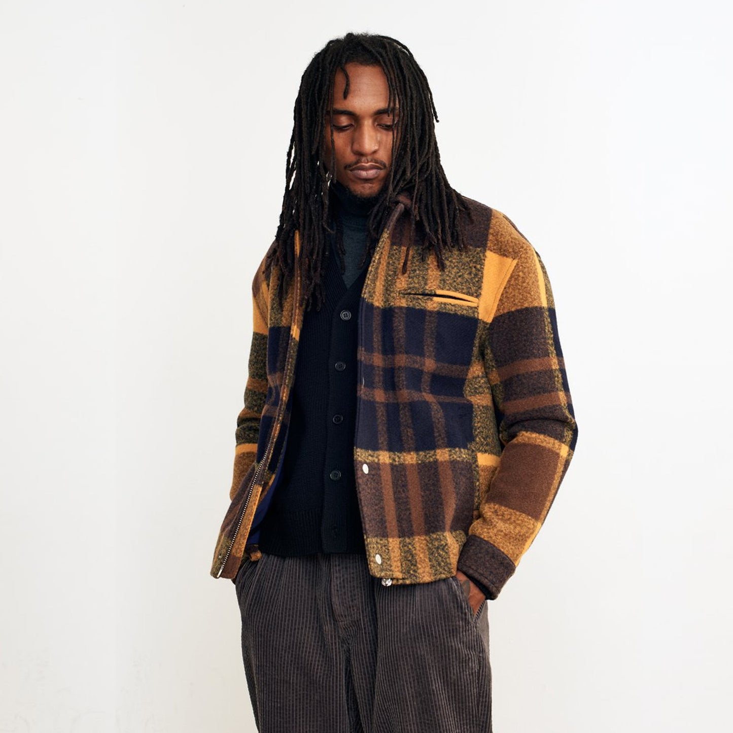 Hybrid Check Bomber Jacket - Yellow