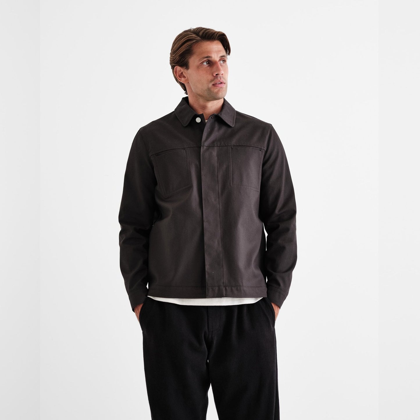 - Waxed Herringbone Jacket - Black