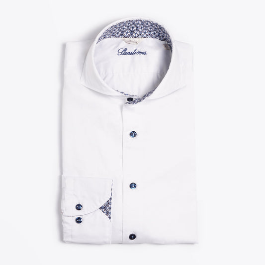 - Slimline Contrast Mosaic Inlay Shirt - White