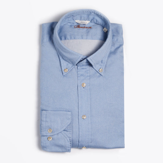 - Slimline Cotton Button-Down Shirt - Blue