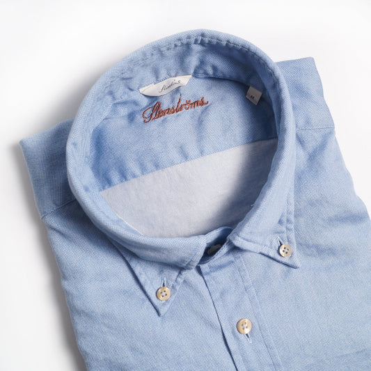 - Slimline Cotton Button-Down Shirt - Blue