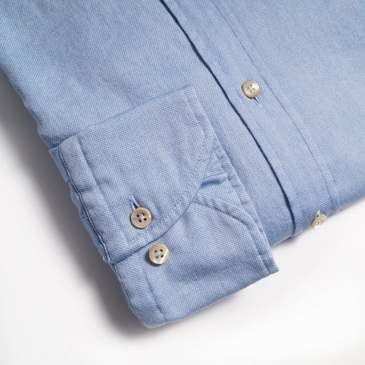 - Slimline Cotton Button-Down Shirt - Blue