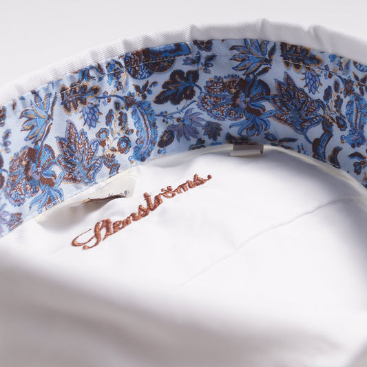 - Slimline Contrast Leaf Inlay Shirt - White