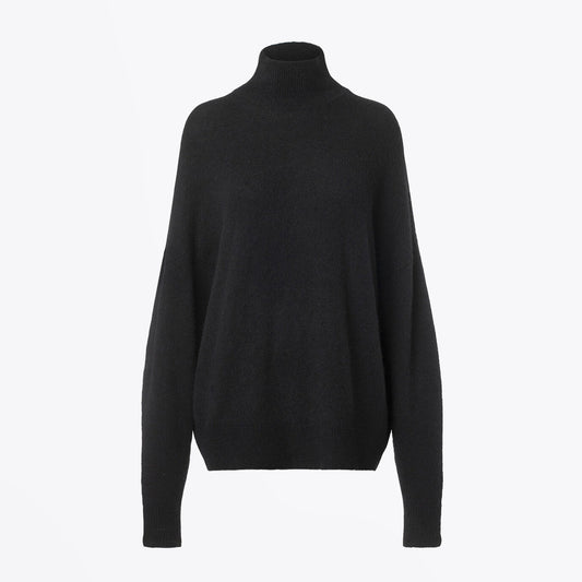 Wool/Alpaca Blend Turtleneck Pullover - Black