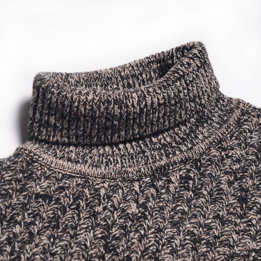 - Talbot - Knitted Roll Neck Jumper - Black/Beige