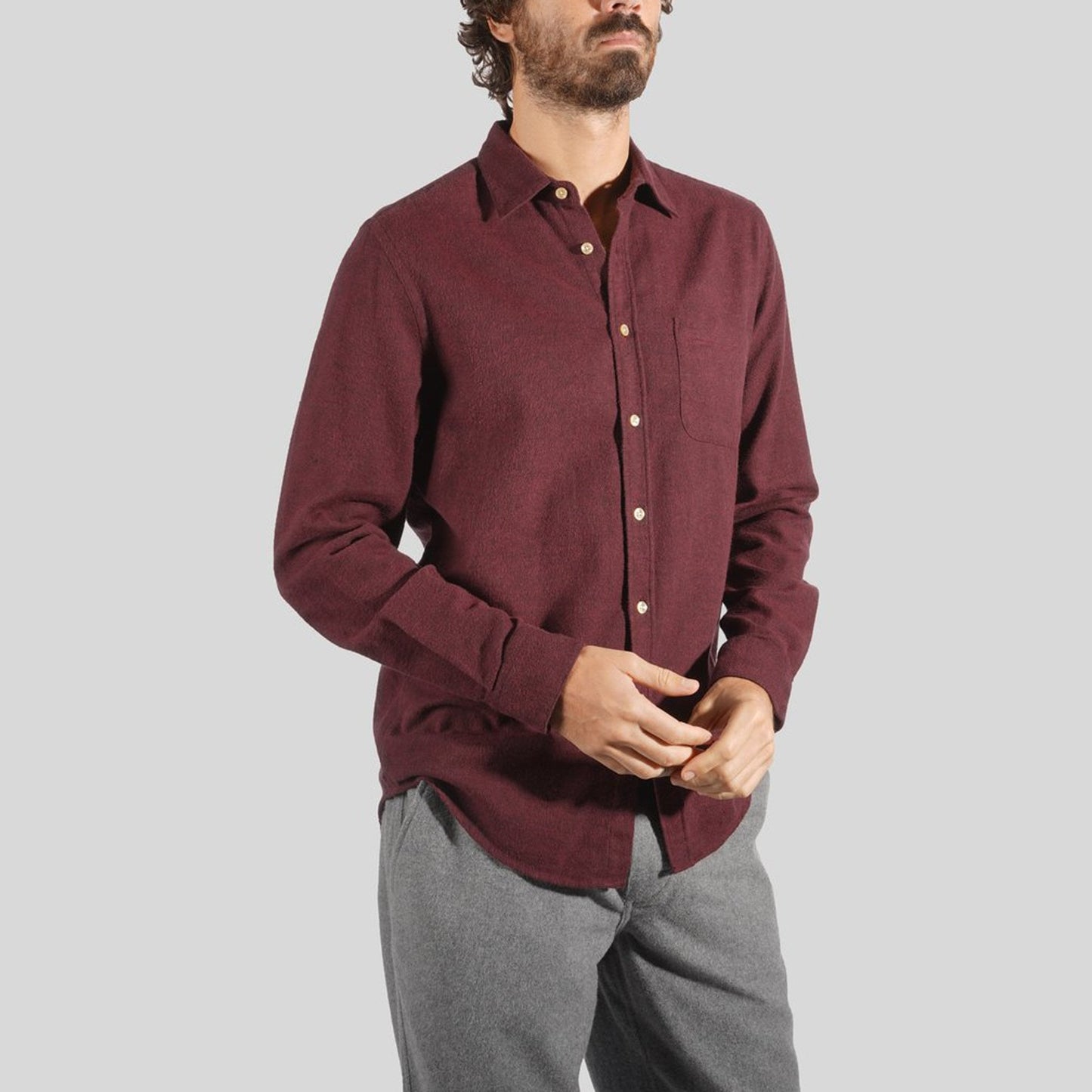 - Teca - Flannel Pocket Shirt - Burgundy/Red