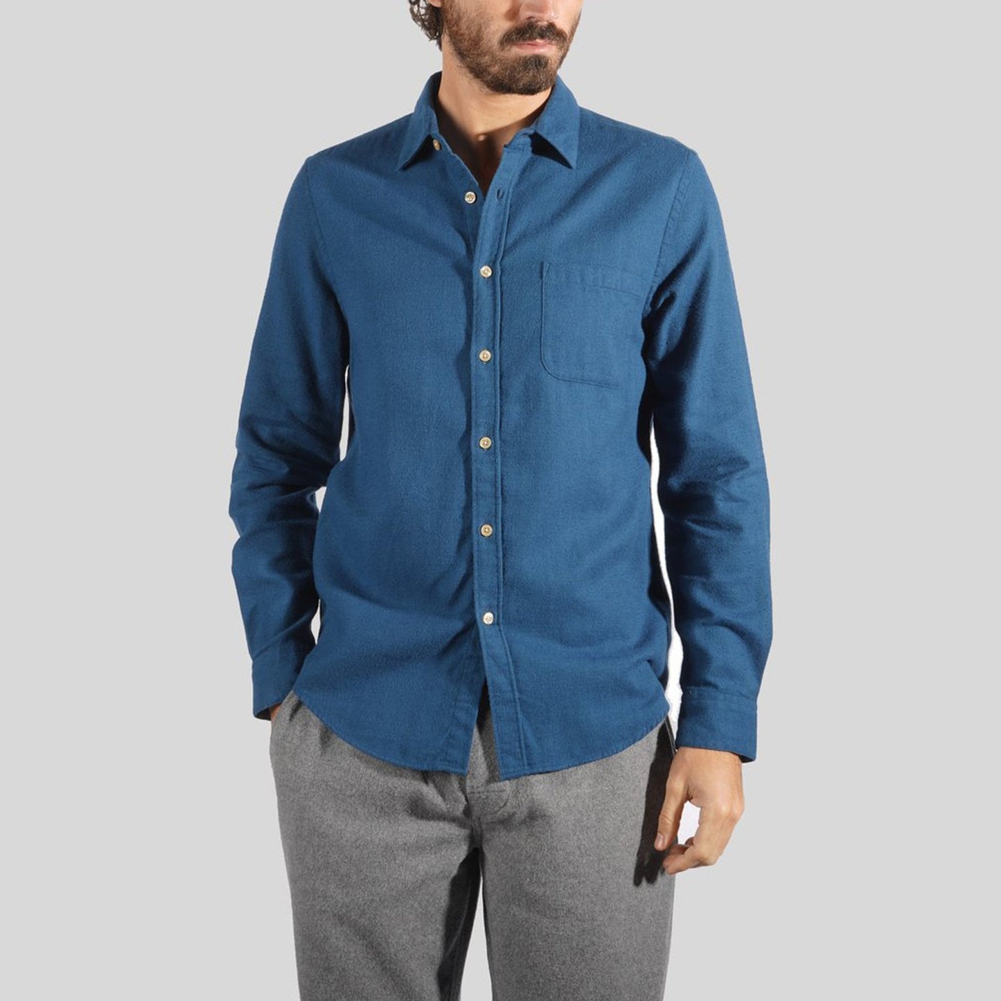 - Teca - Flannel Pocket Shirt - Blue