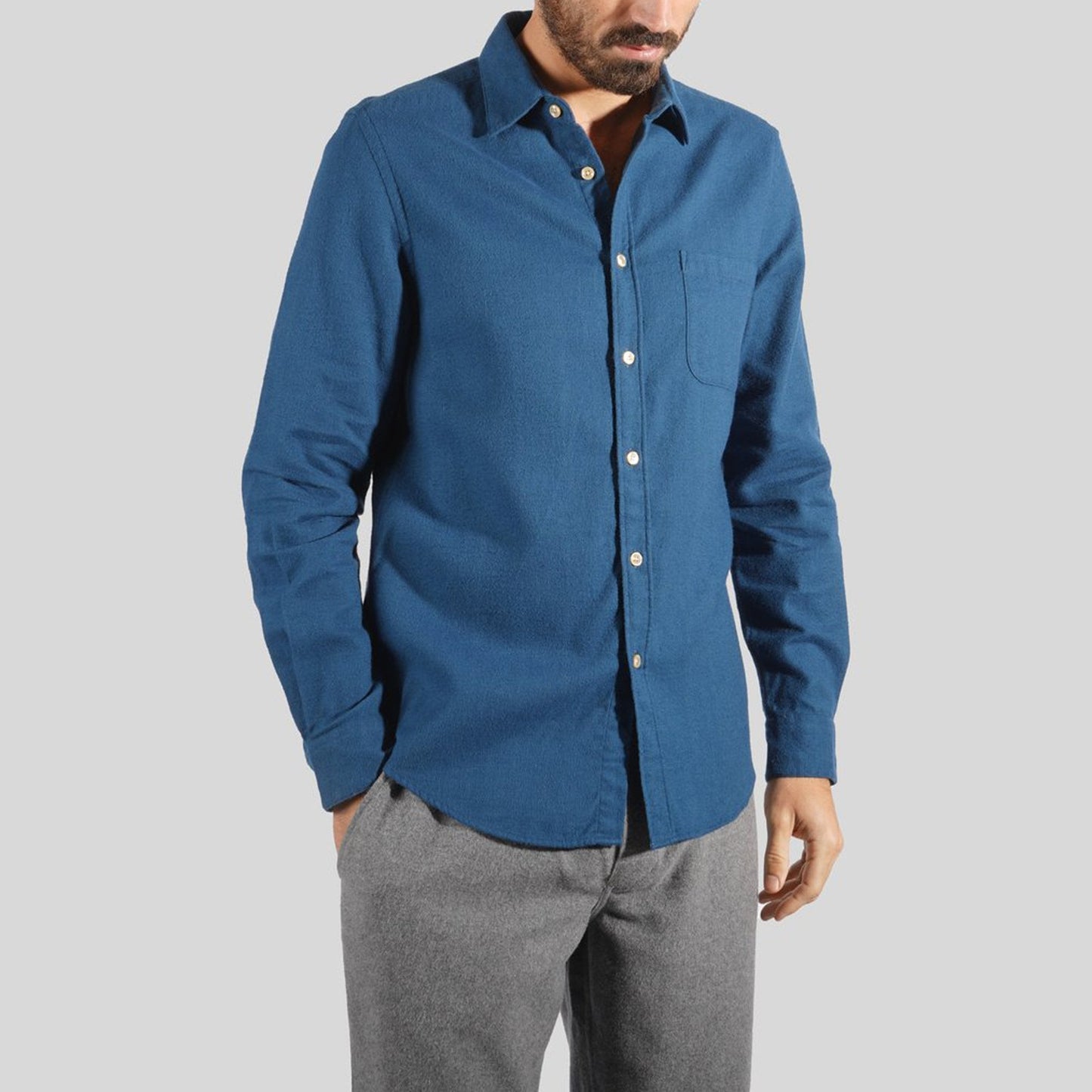 - Teca - Flannel Pocket Shirt - Blue