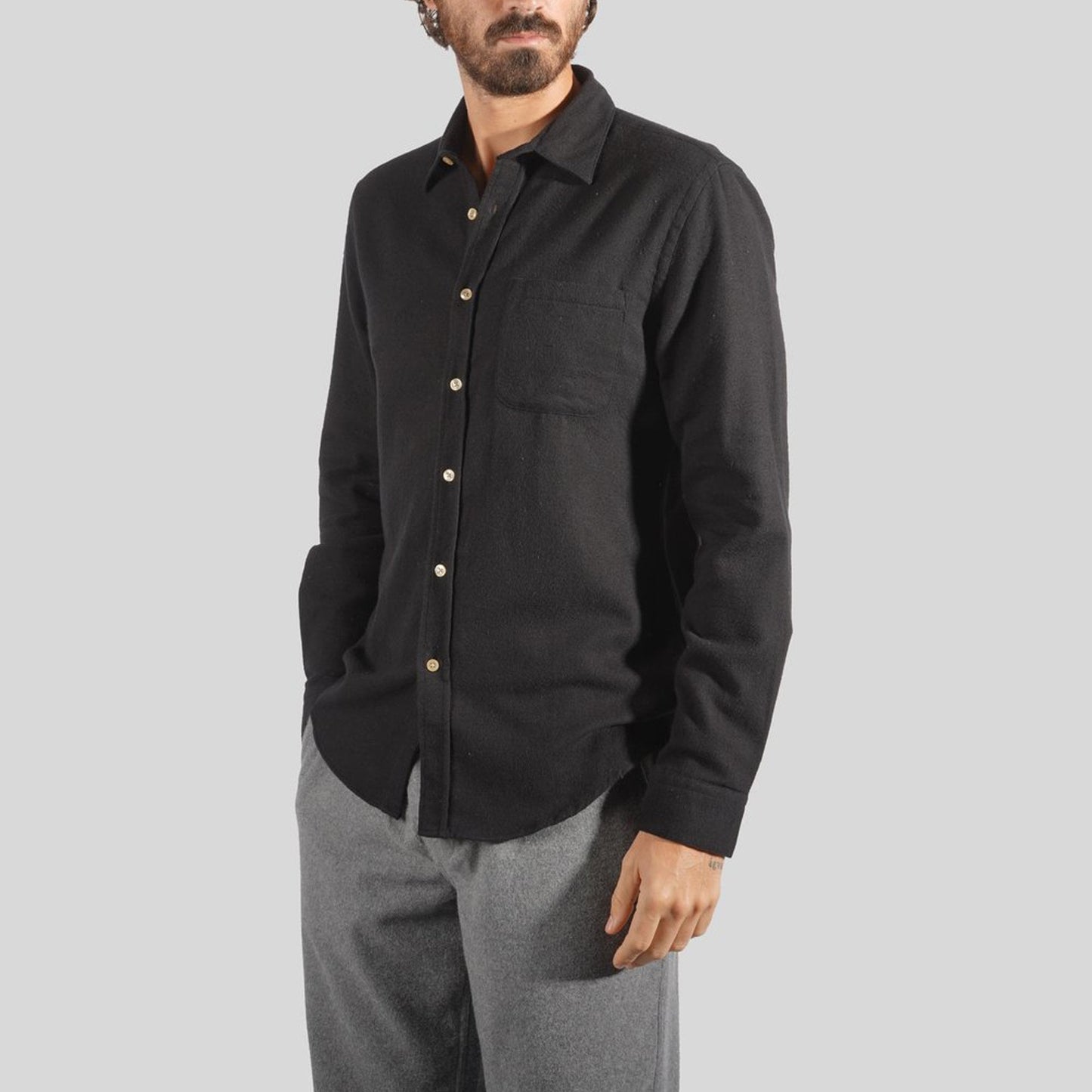 - Teca - Flannel Pocket Shirt - Black