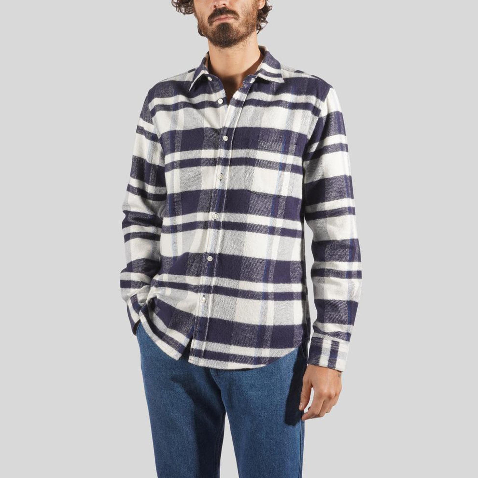 Portuguese Flannel Checked Shirt - Navy/White