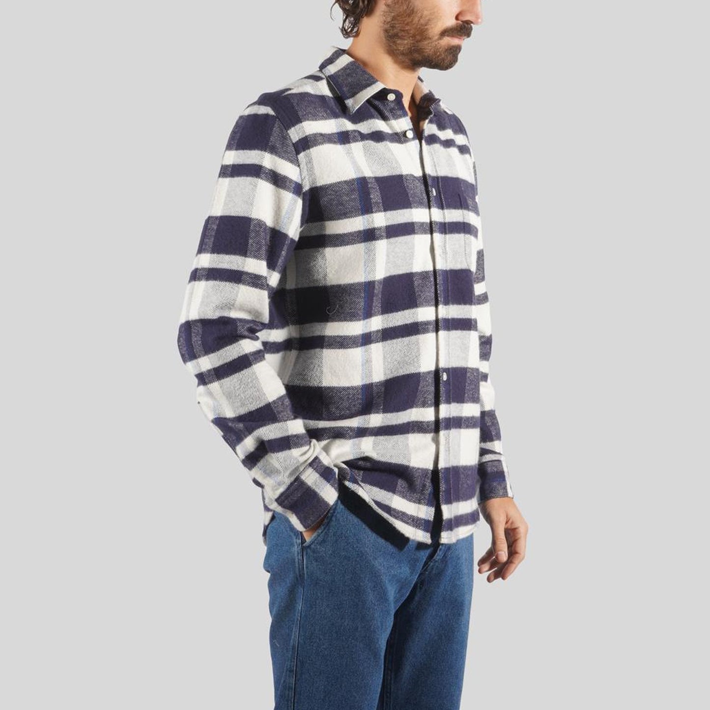 Flannel Checked Shirt - Navy/White