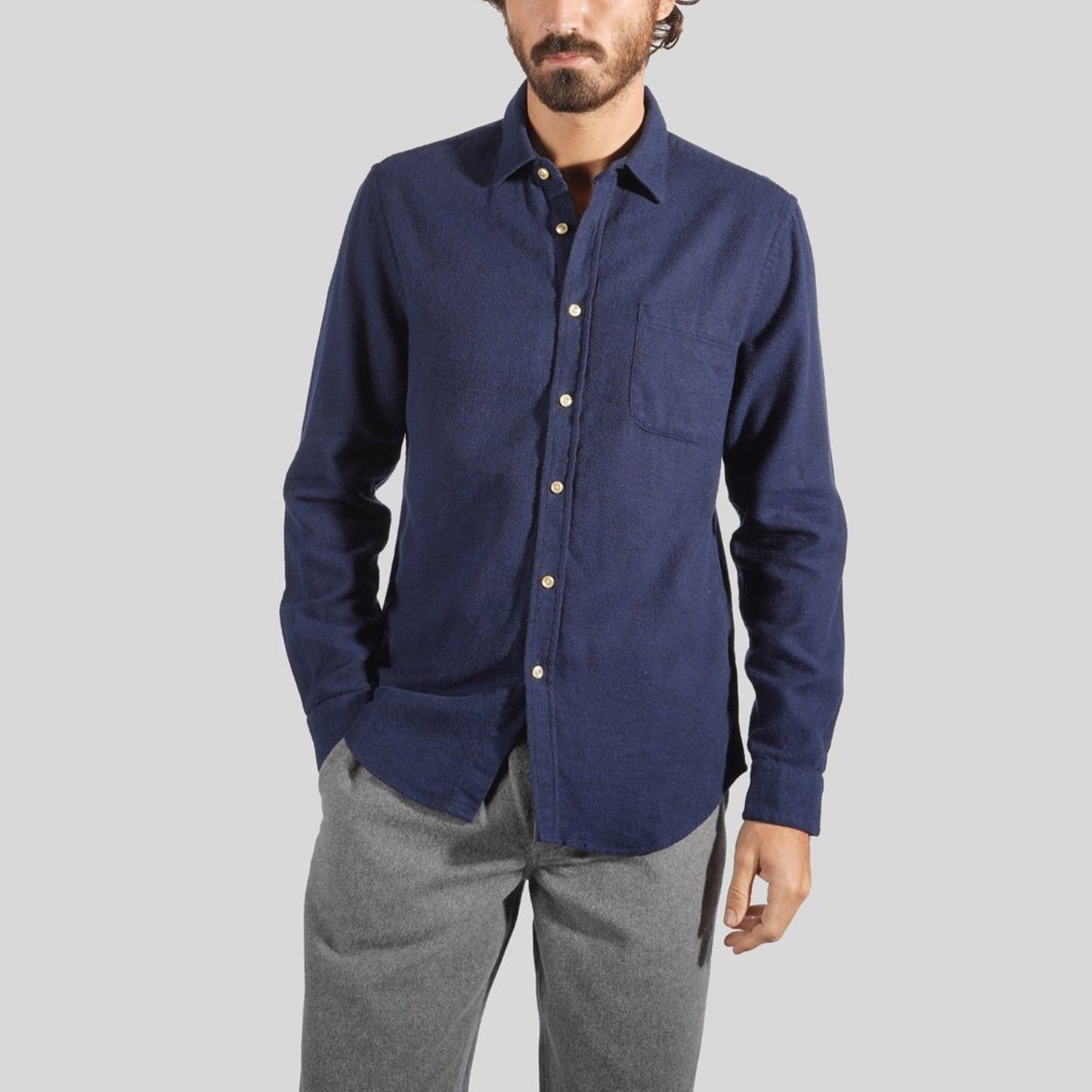 - Teca - Flannel Pocket Shirt - Navy